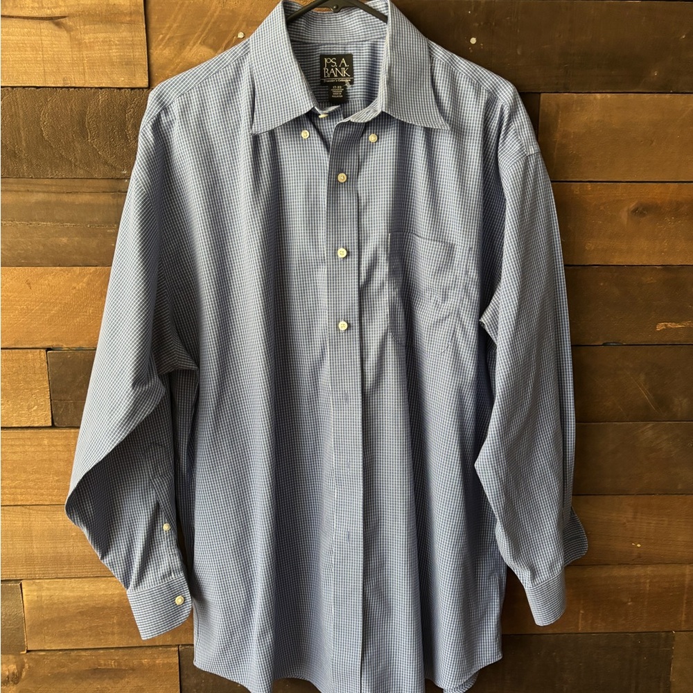 Jos. A. Bank Men's Blue Checked Long Sleeve Button Down Shirt Size 17 33